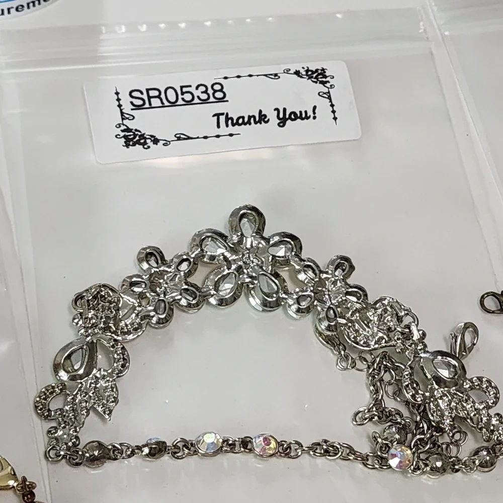 Disney AB Rhinestone Floral Bib Statement Necklace Silver Tone Iridescent Glam